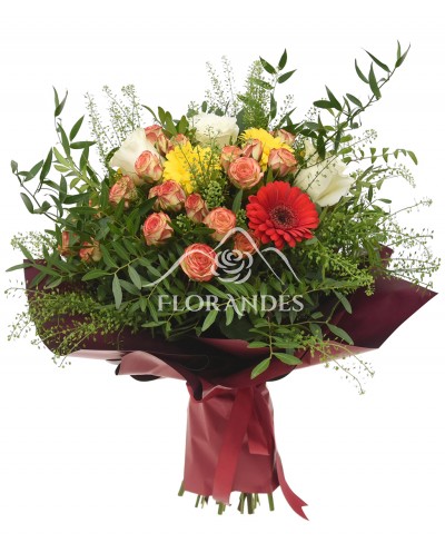 Buchet gerbera si minitrandafiri